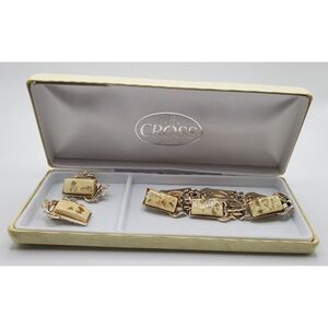 Vintage Coro‎ Confetti Lucite Bracelet Clip On Earrings Jewelry Glam Hollywood